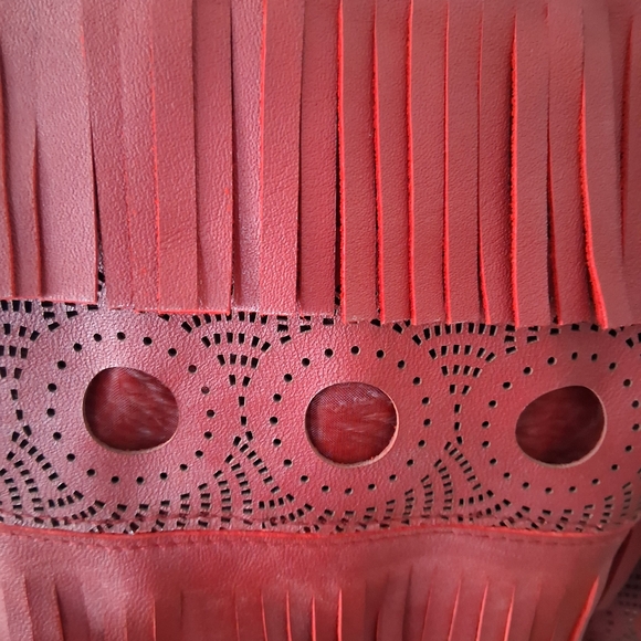 Wild Honey Red Leather Jacket with Fringe and Cutouts - Picture 6 of 8